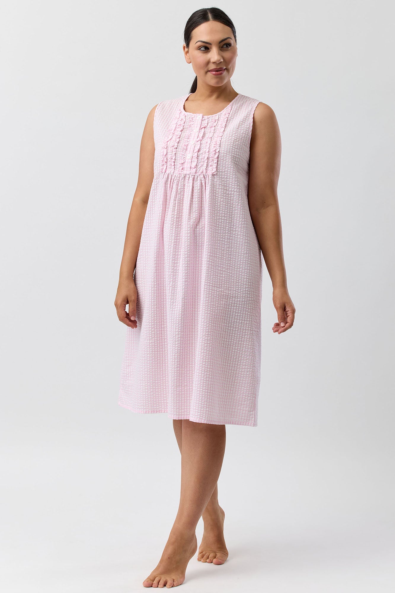SEERSUCKER CHECK SLEEVELESS NIGHTIE PINK - SK807C5