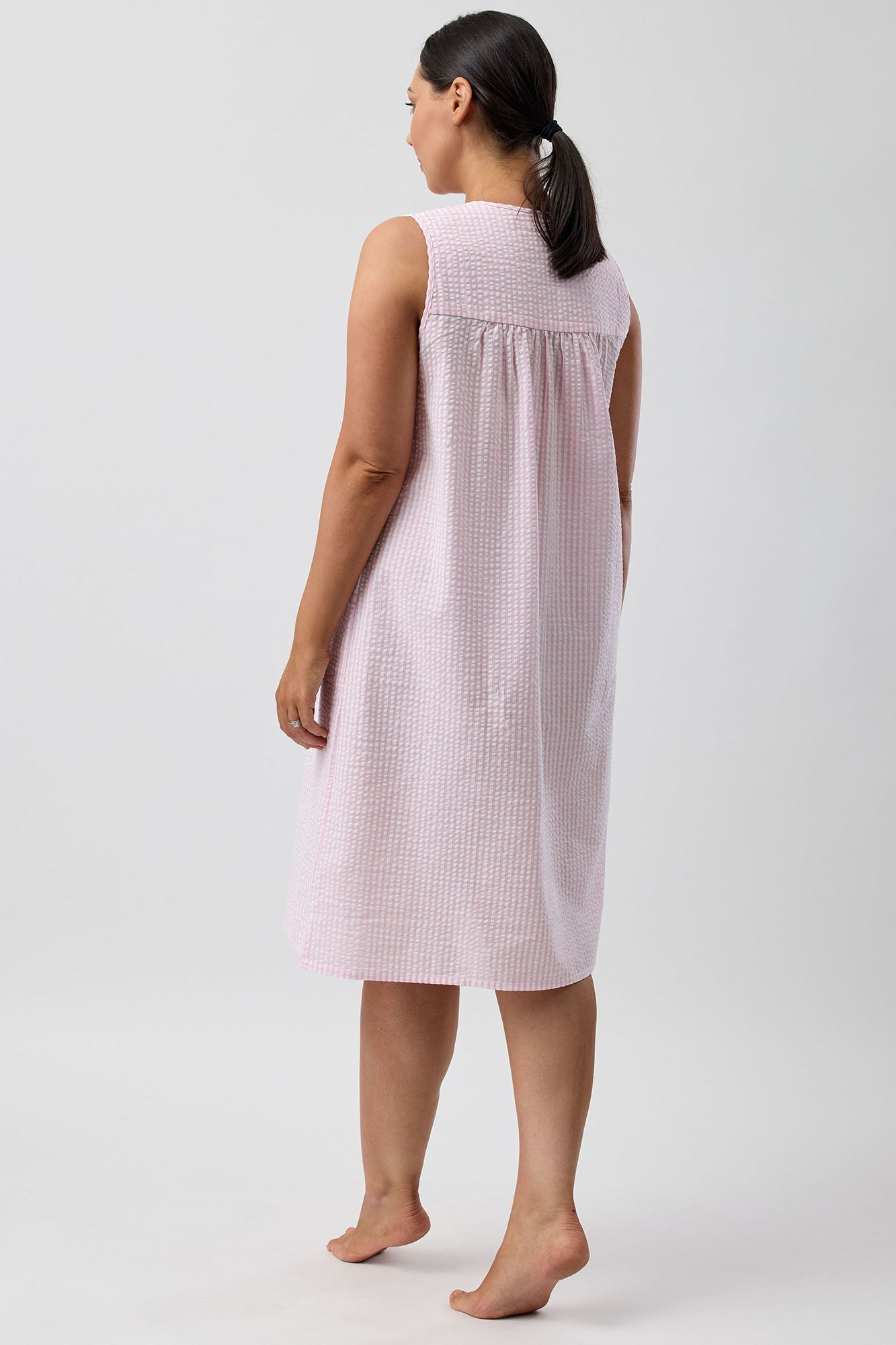 SEERSUCKER CHECK SLEEVELESS NIGHTIE PINK - SK807C5