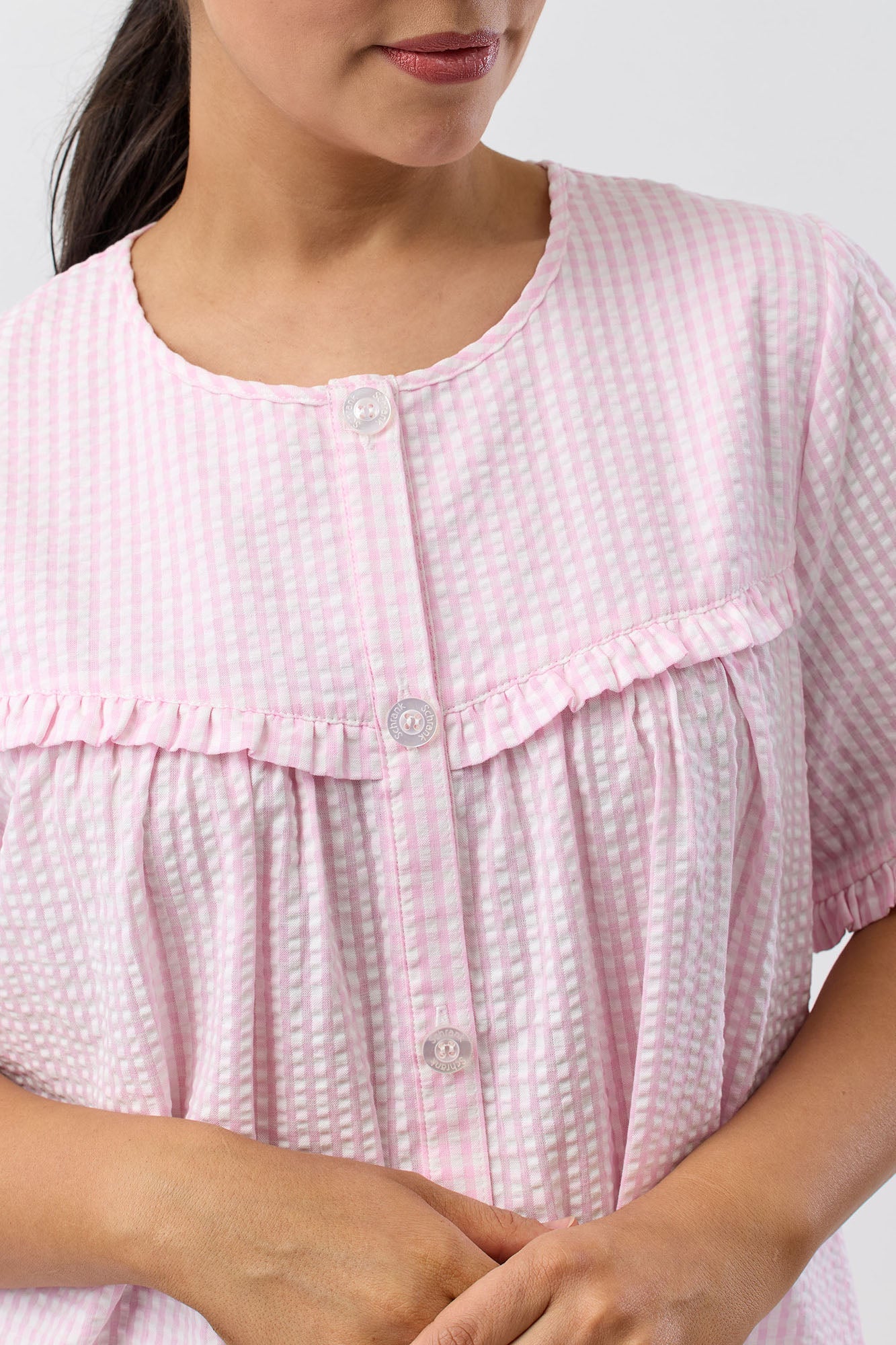 SEERSUCKER CHECK BRUNCH COAT PINK - SK926C5