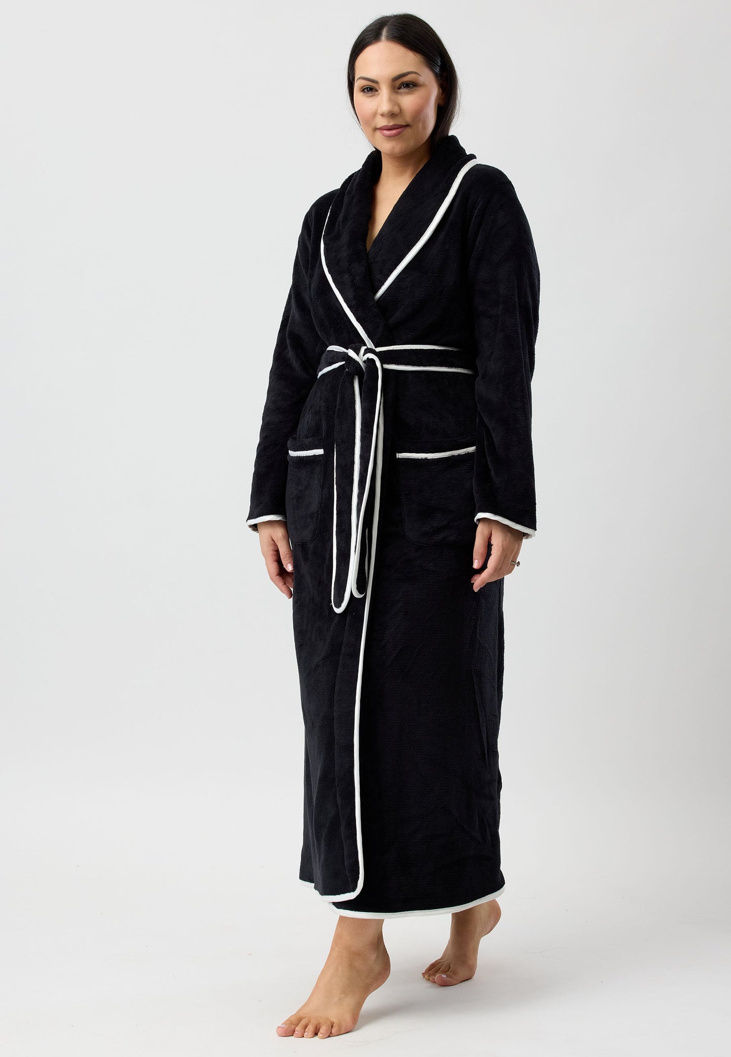 SATIN TRIM ROBE BLACK - Y806