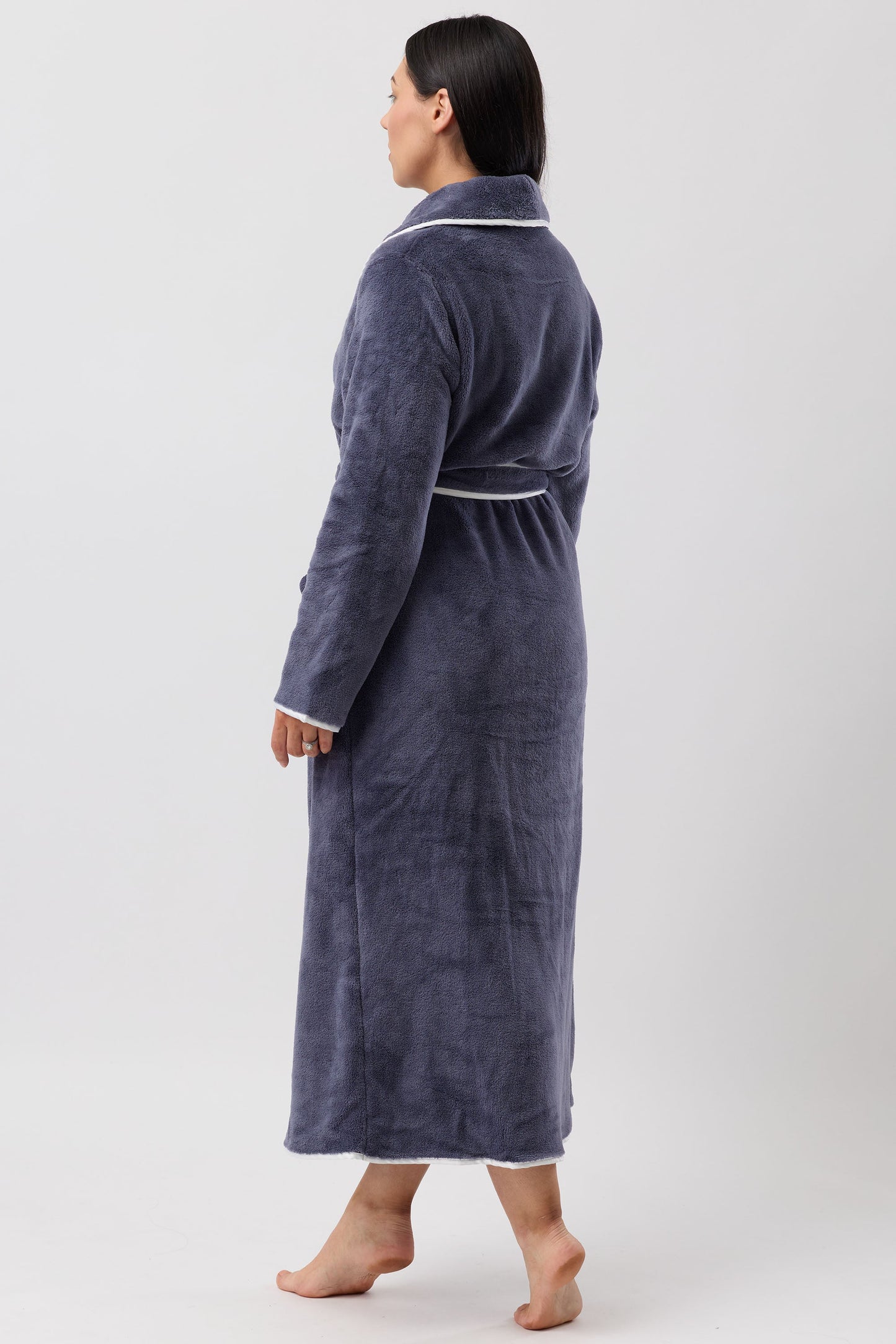 SATIN TRIM ROBE BLUESTONE / IVORY - Y806