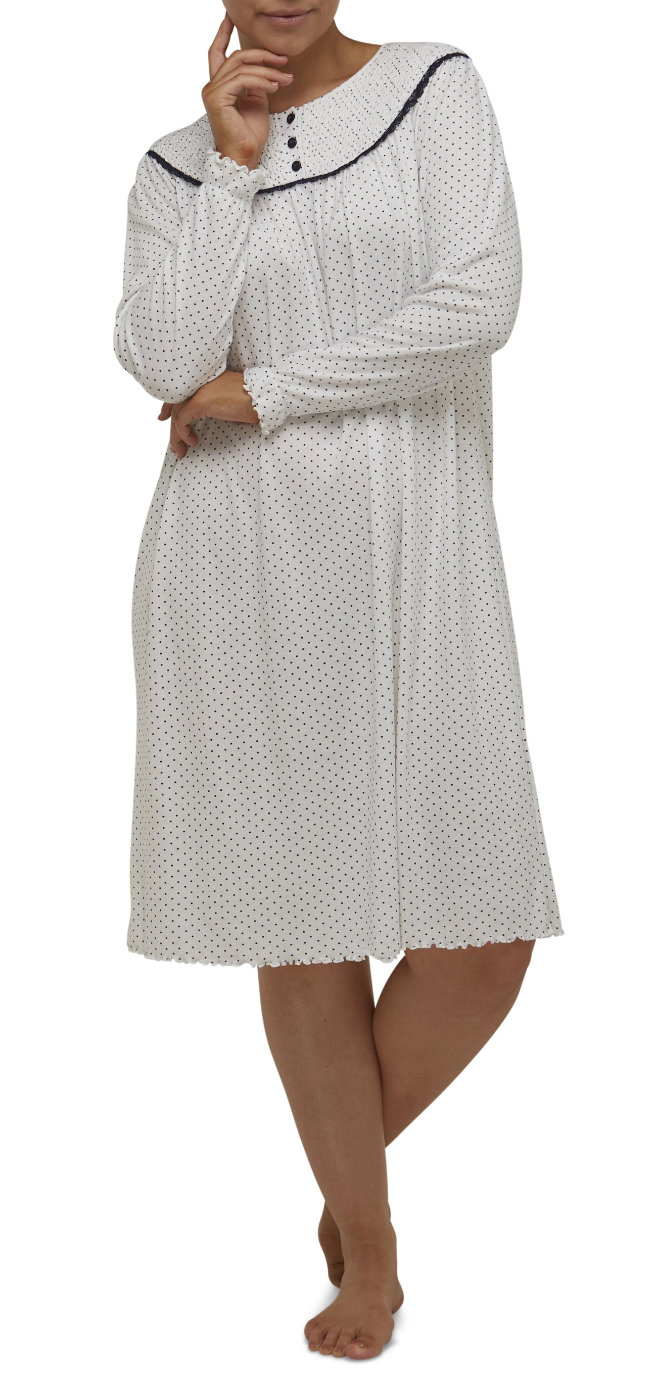 SPOT SMOCKING NIGHTIE / IVORY-SK206S