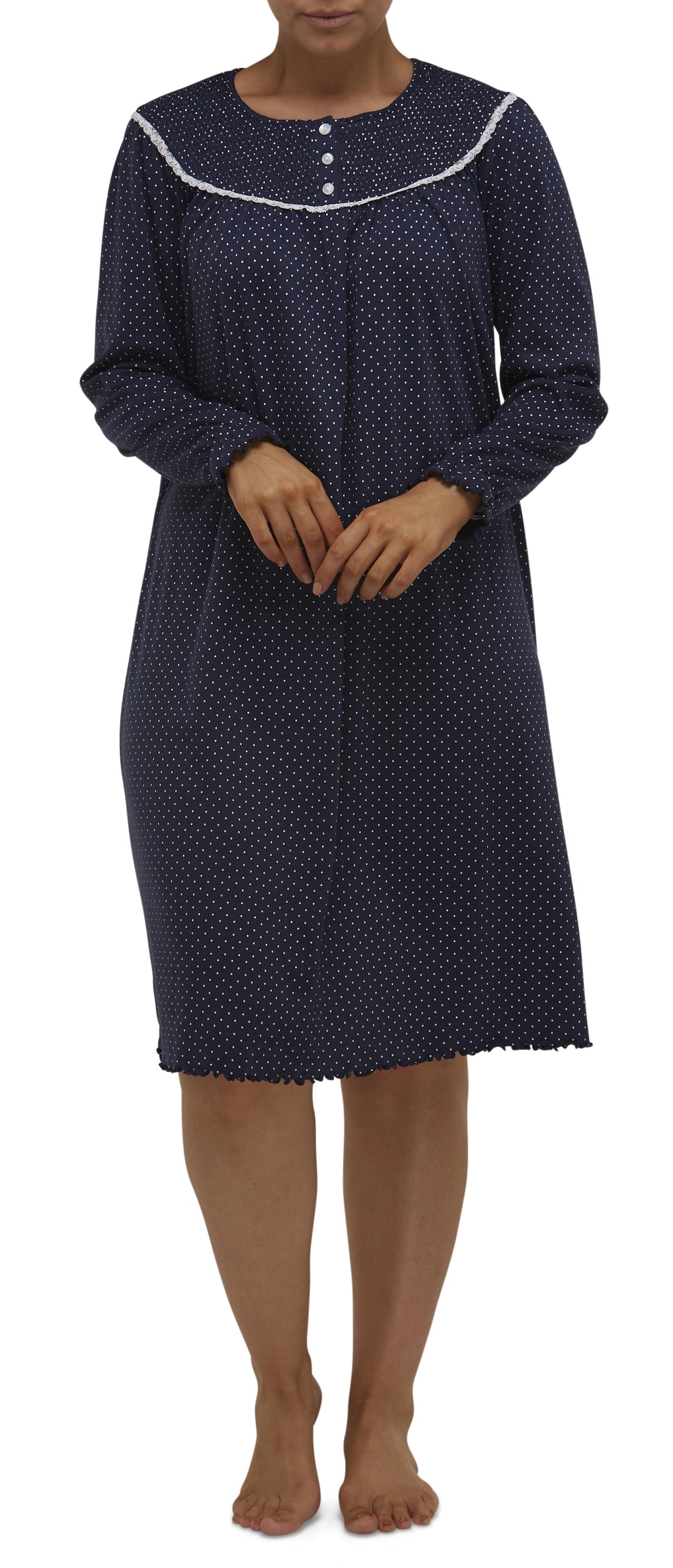 SPOT SMOCKING NIGHTIE / NAVY-SK206S