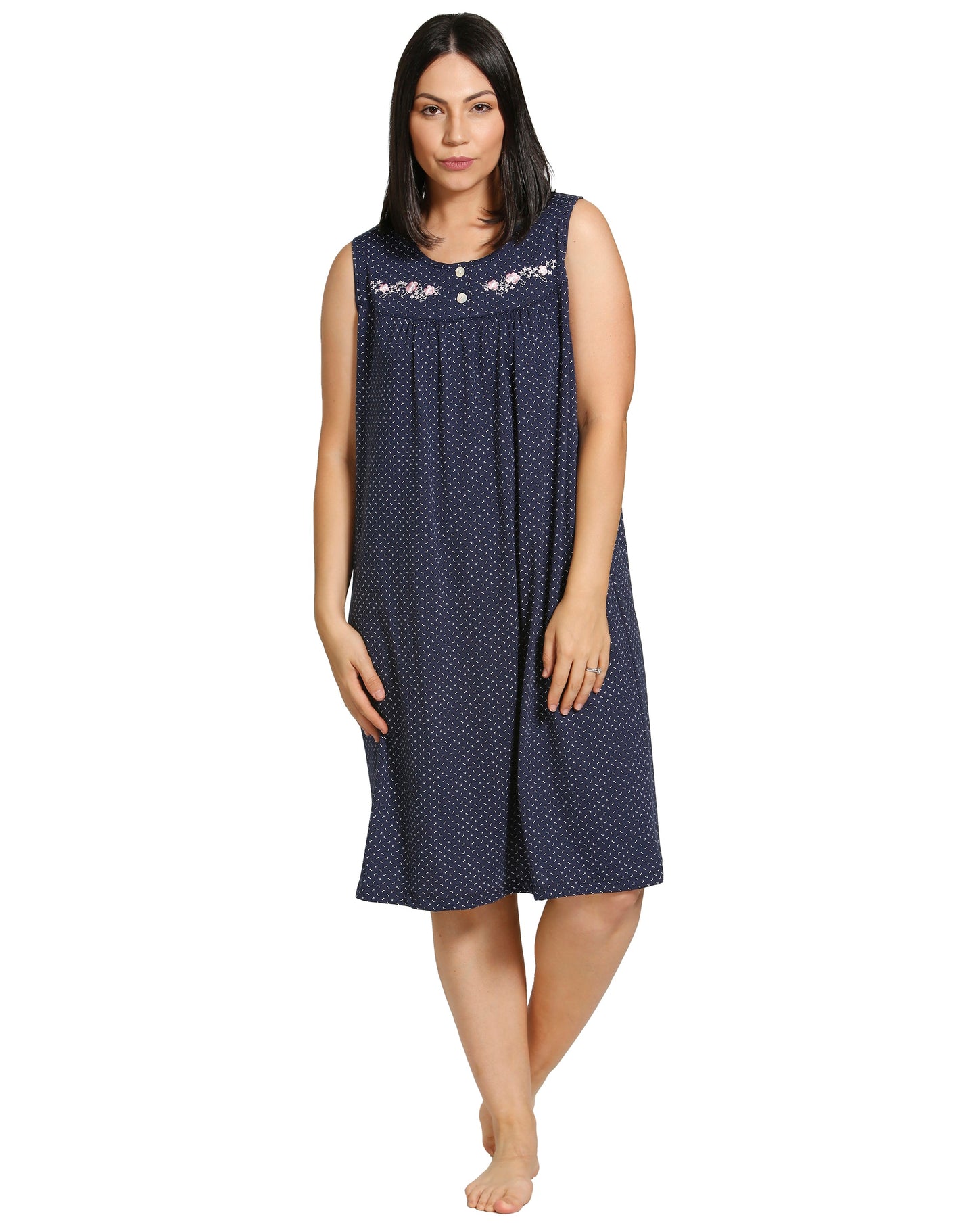 SPOT EMBROIDERY SLEEVELESS NIGHTIE NAVY - SK401SE