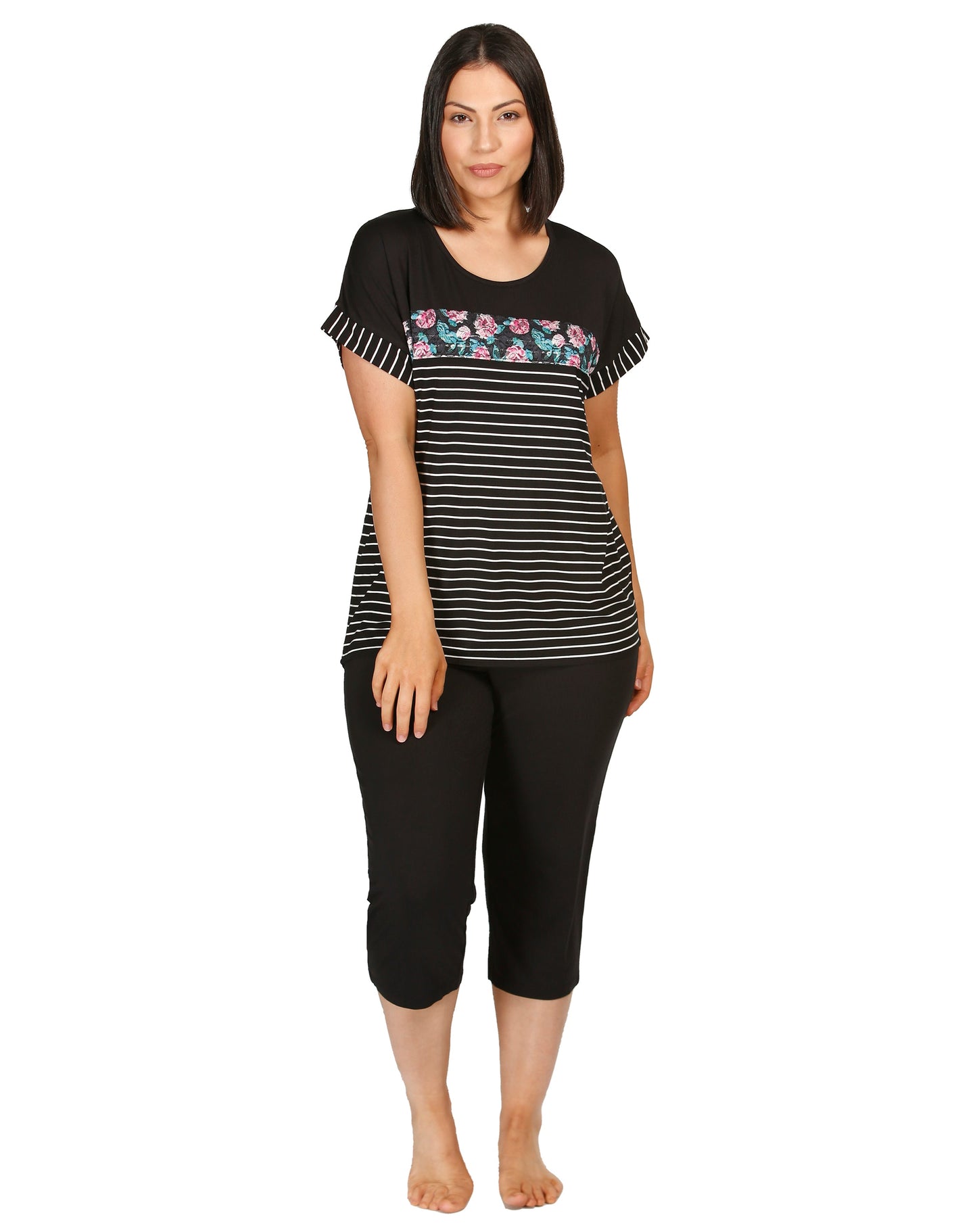STRIPE ROSE LACE PJ SET BLACK - Y244S