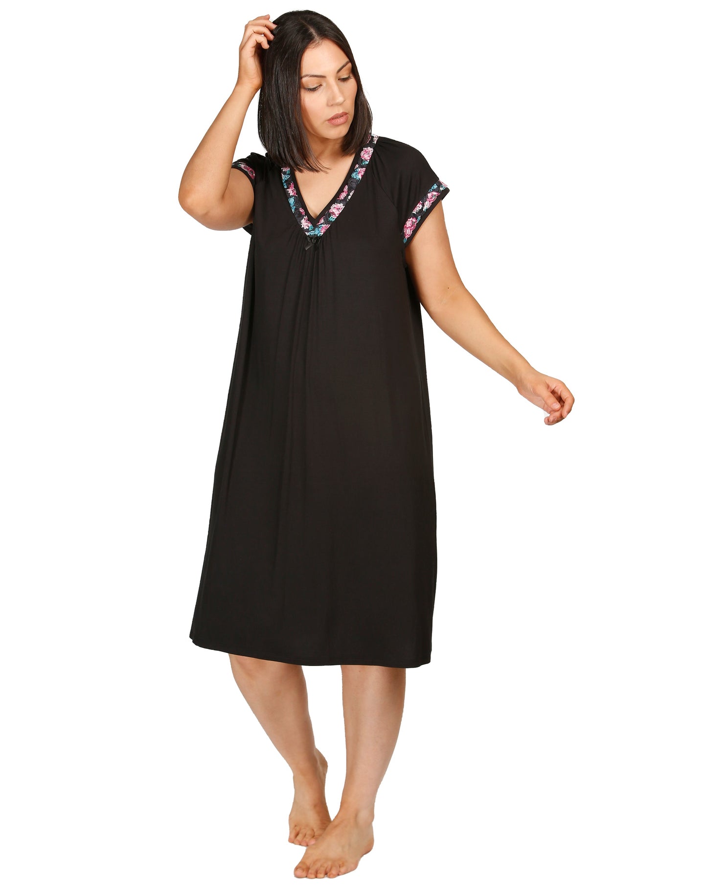 ROSE LACE NIGHTIE BLACK - Y318R