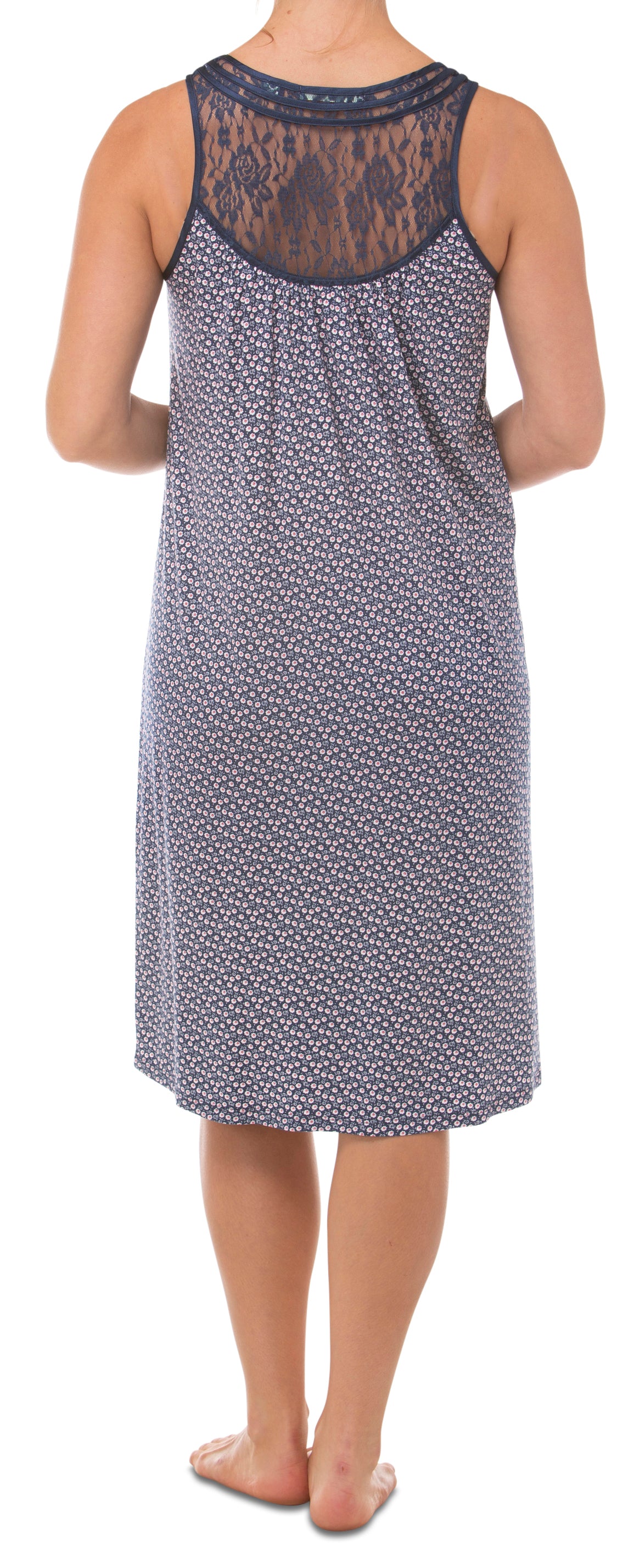 SLEEVELESS DITSY CHEMISE NAVY - Y432