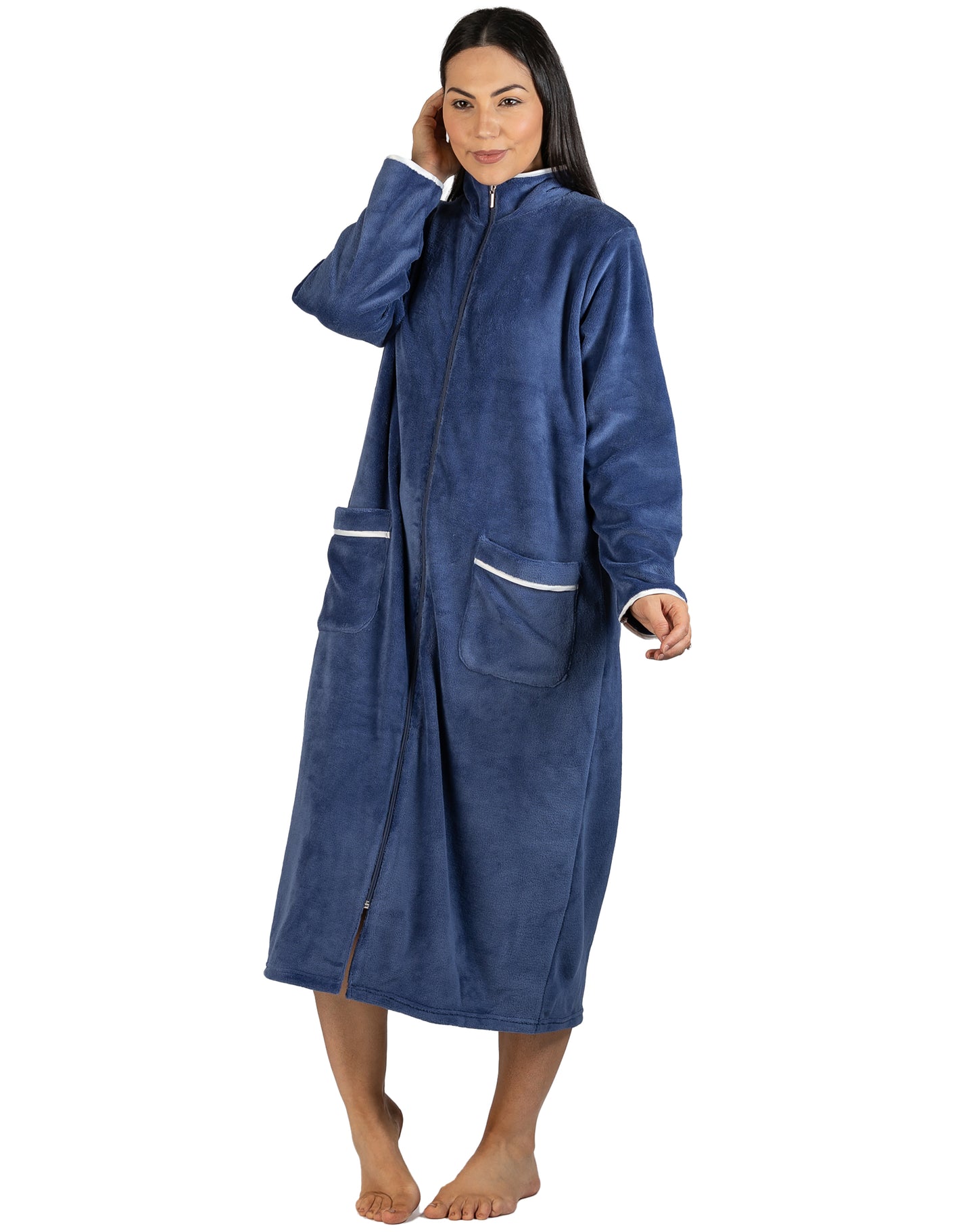 SATIN ZIP ROBE STEEL BLUE - Y801