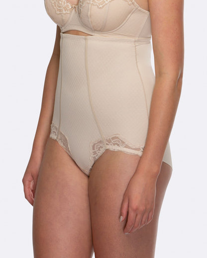 Whisper Firm Control High Waist Lace Brief - HH007 - Nude