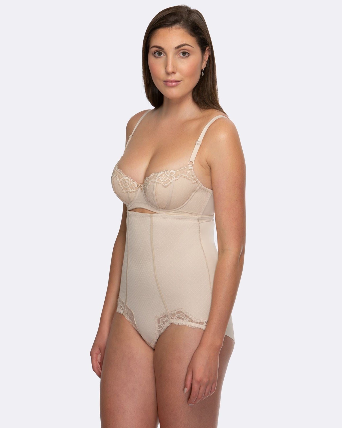 Whisper Firm Control High Waist Lace Brief - HH007 - Nude