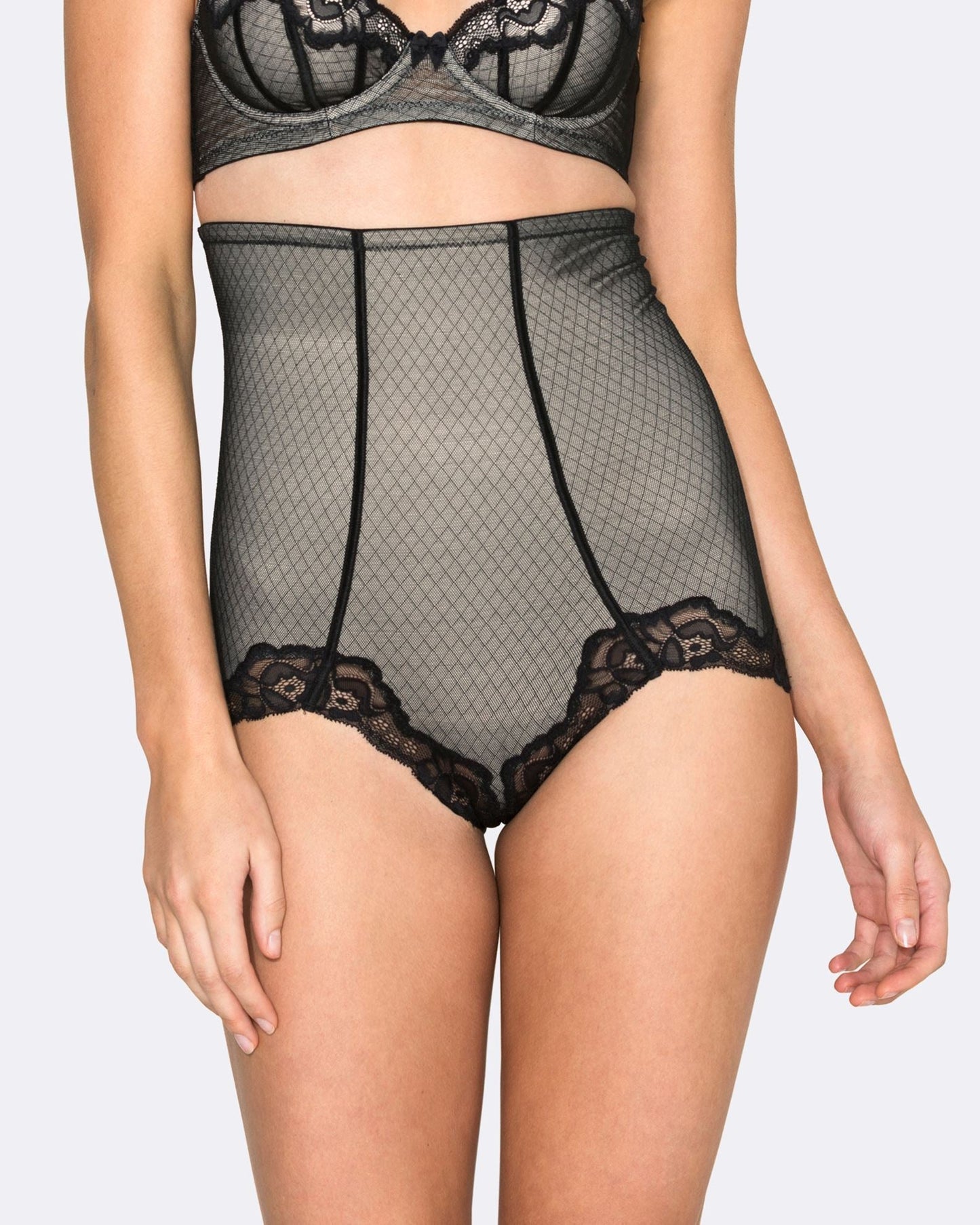 Whisper Firm Control High Waist Lace Brief - HH007 - Black