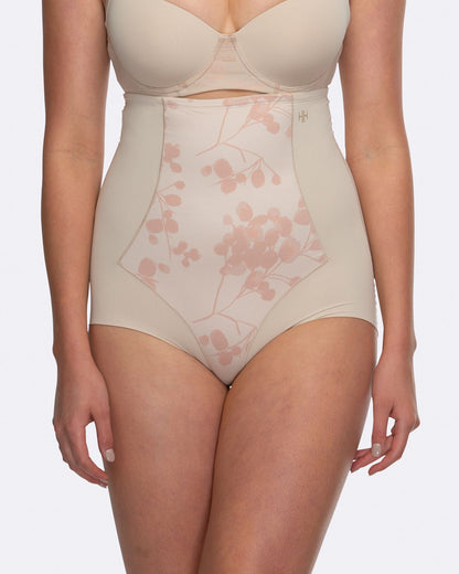 Eden Floral Medium Control High Waist Brief - HH042 - Nude