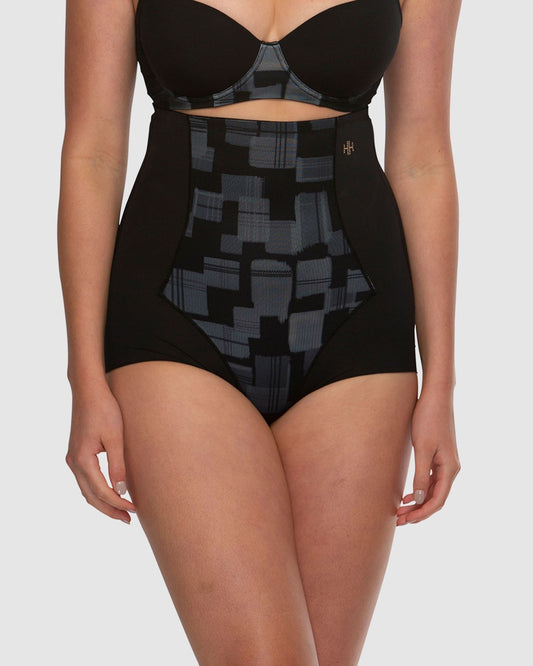 Eden Geo Medium Control High Waist Brief - HH042 - Black
