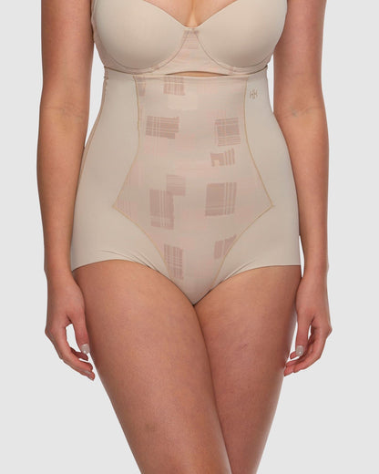 Eden Geo Medium Control High Waist Brief - HH042 - Nude