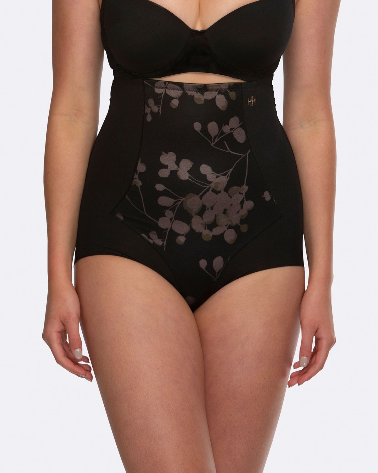 Eden Floral Medium Control High Waist Brief - HH042 - Black