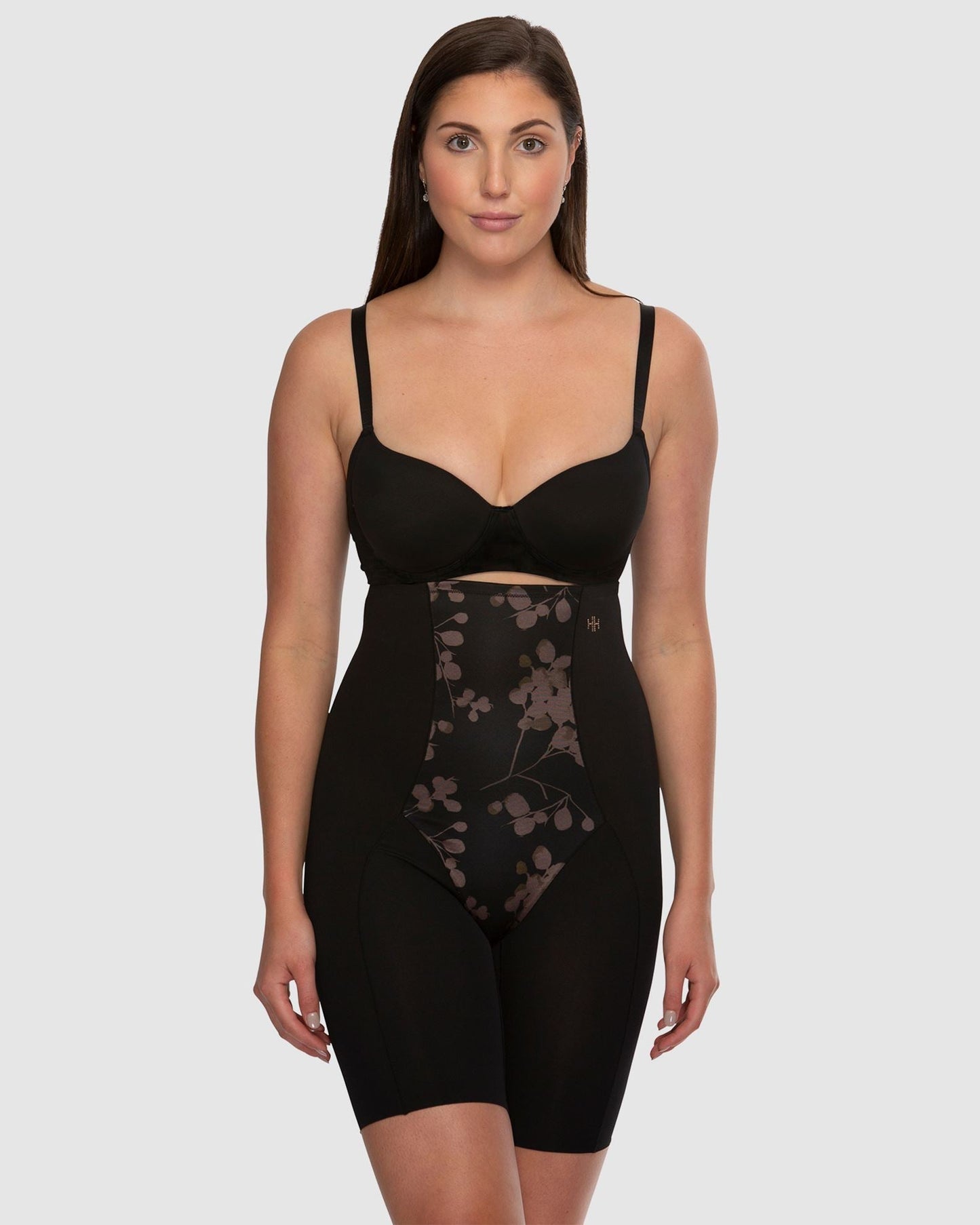 Eden Floral Medium Control Thigh Shaper - HH043 - Black