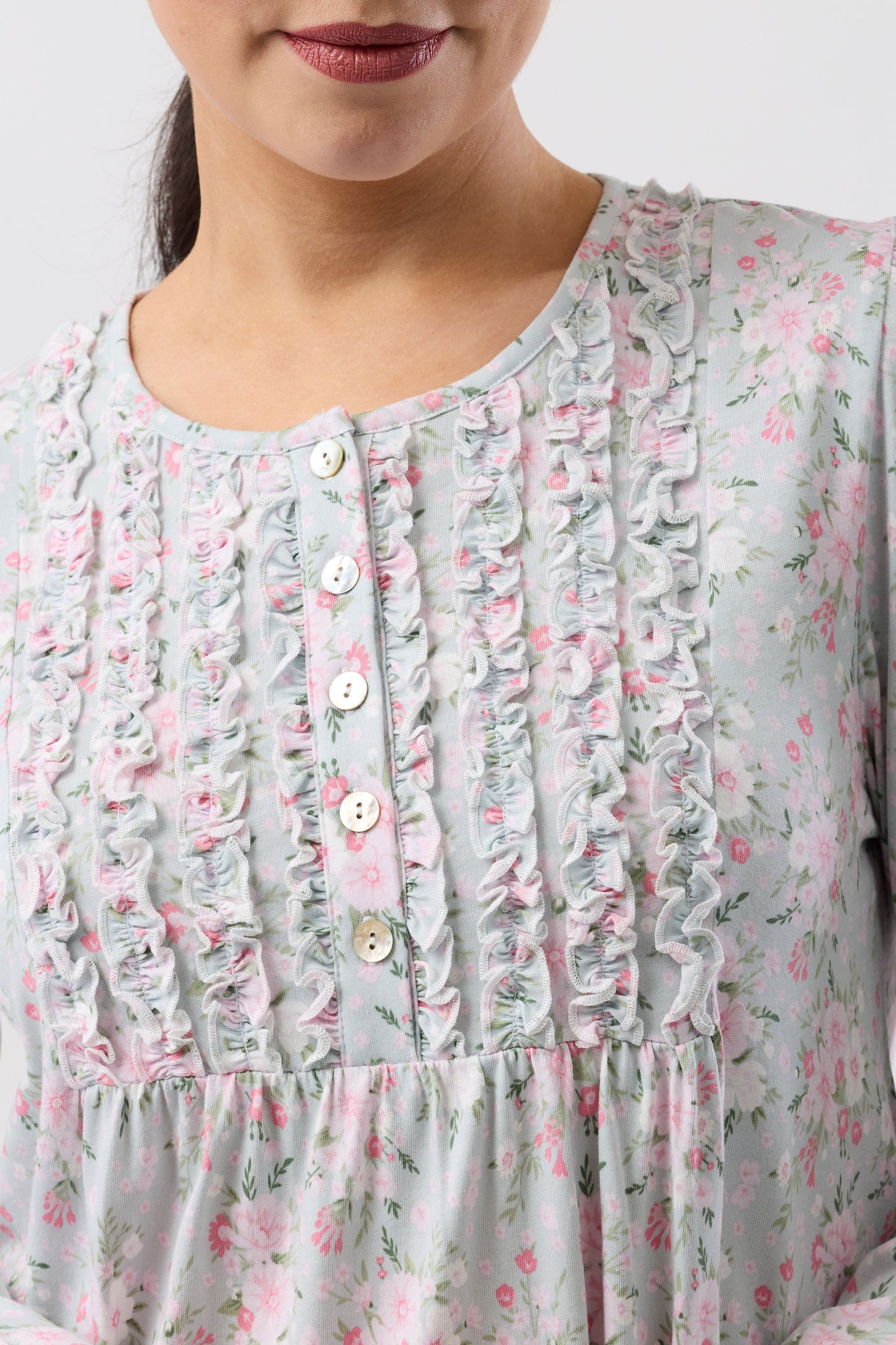 BOUQUET RUFFLE NIGHTIE SAGE - SK242B6