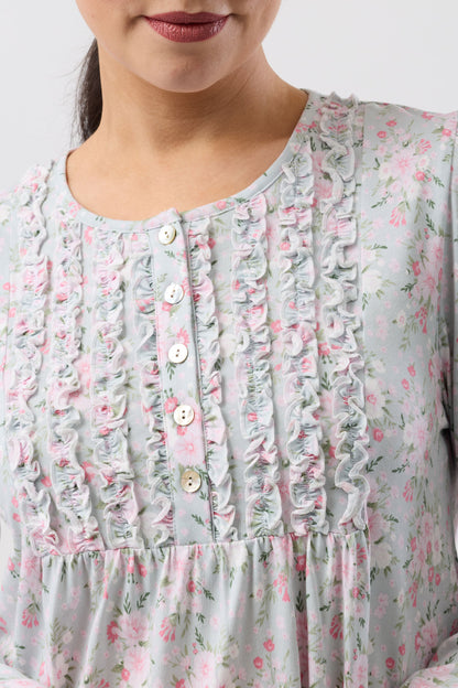 BOUQUET RUFFLE NIGHTIE SAGE - SK242B6