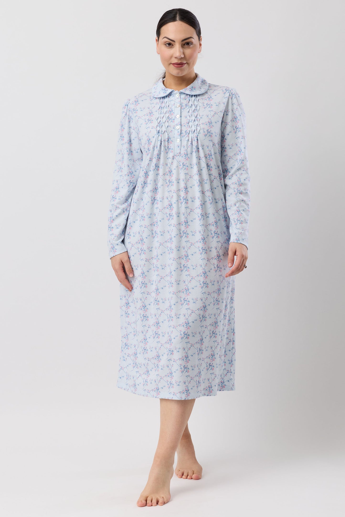 CHERRY BLOSSOM COLLAR NIGHTIE BLUE - SK251C6
