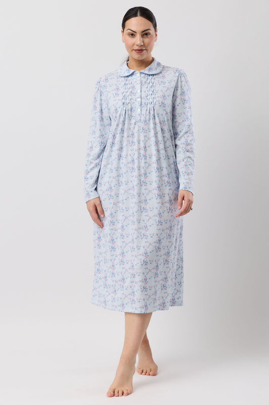 CHERRY BLOSSOM COLLAR NIGHTIE BLUE - SK251C6