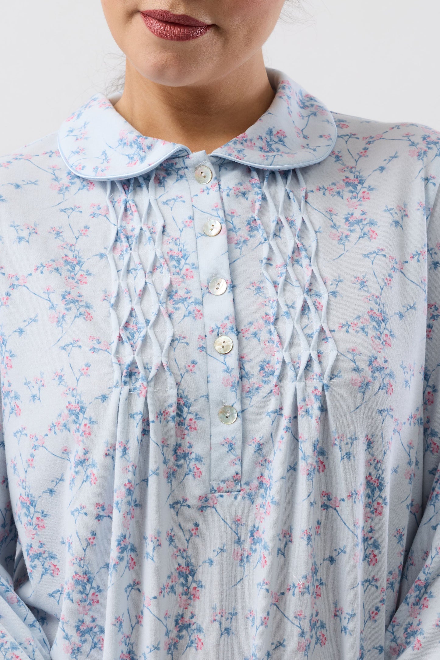 CHERRY BLOSSOM COLLAR NIGHTIE BLUE - SK251C6
