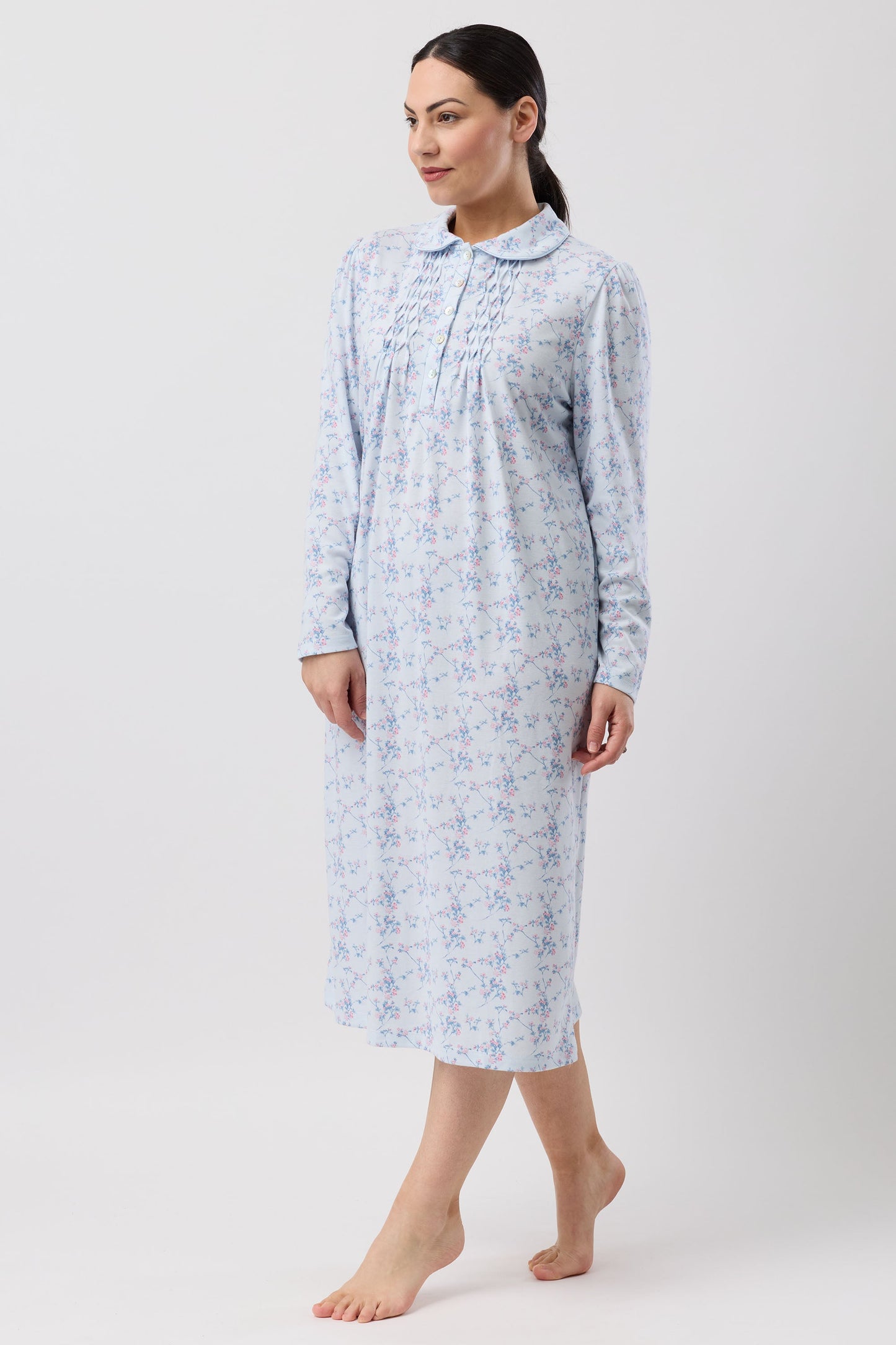 CHERRY BLOSSOM COLLAR NIGHTIE BLUE - SK251C6