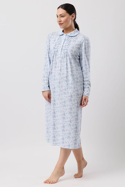 CHERRY BLOSSOM COLLAR NIGHTIE BLUE - SK251C6