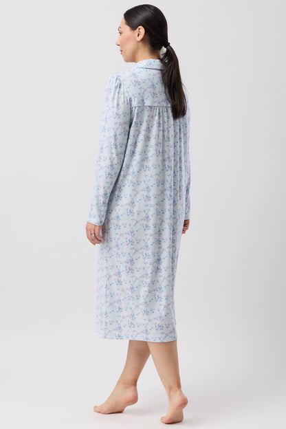 CHERRY BLOSSOM COLLAR NIGHTIE BLUE - SK251C6