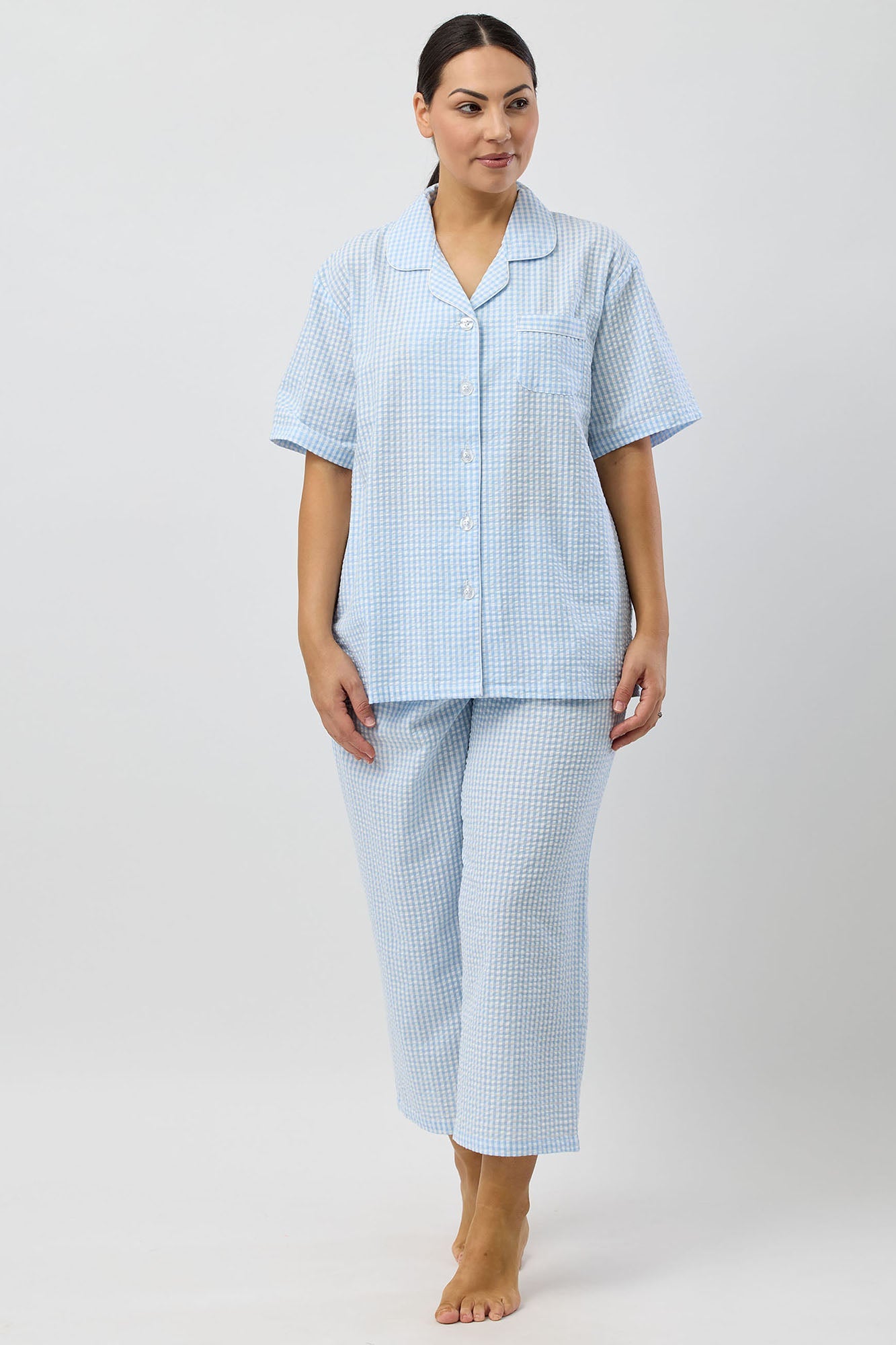 SEERSUCKER CHECK 7/8 PJ SET BLUE - SK500C25