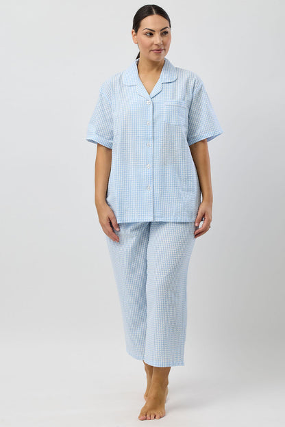 SEERSUCKER CHECK 7/8 PJ SET BLUE - SK500C25