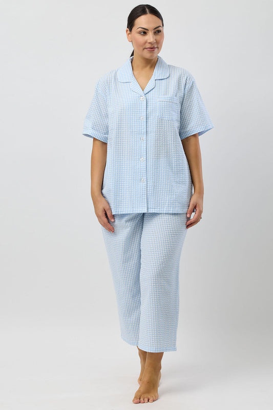 SEERSUCKER CHECK 7/8 PJ SET BLUE - SK500C25