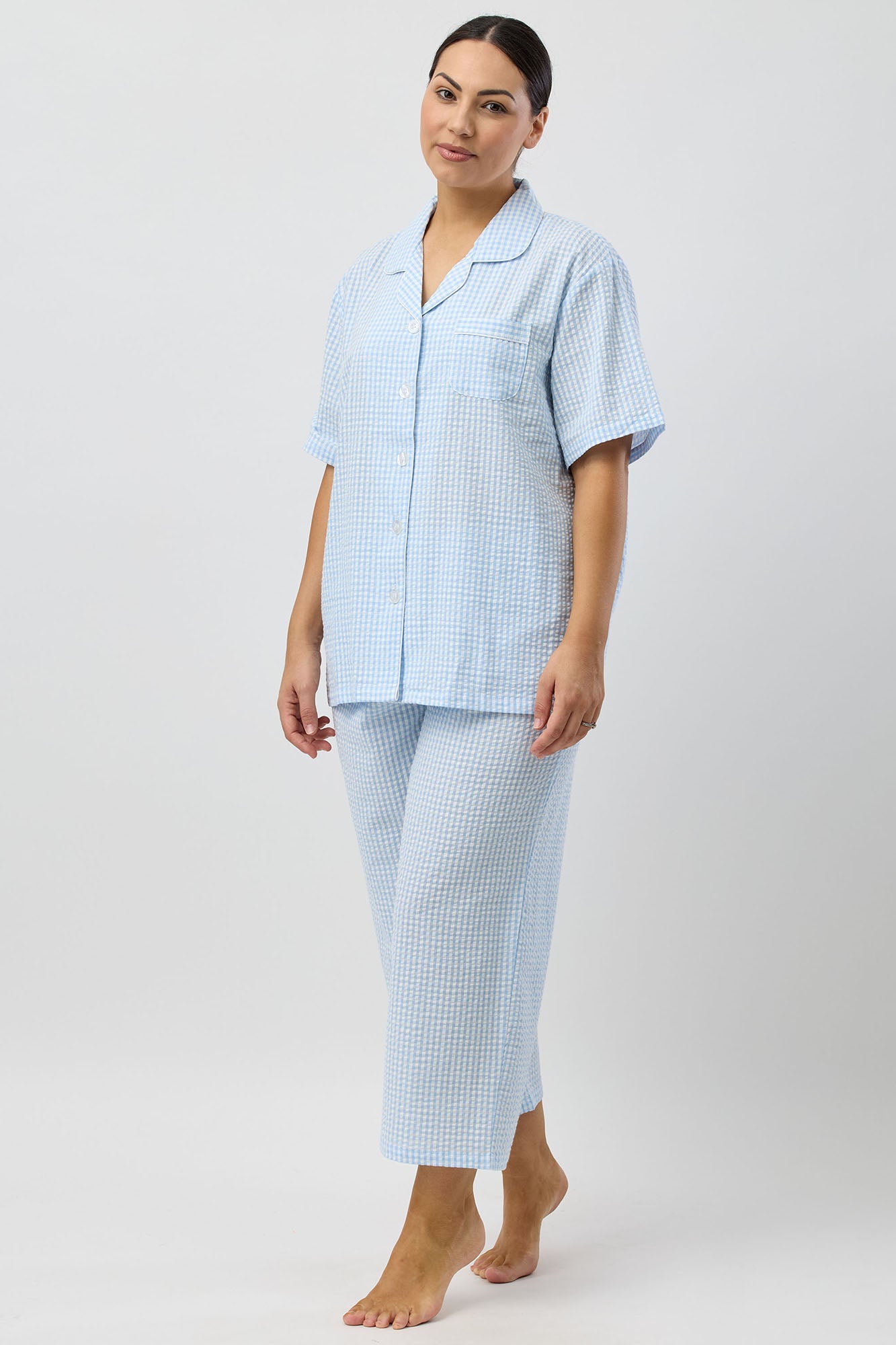 SEERSUCKER CHECK 7/8 PJ SET BLUE - SK500C25