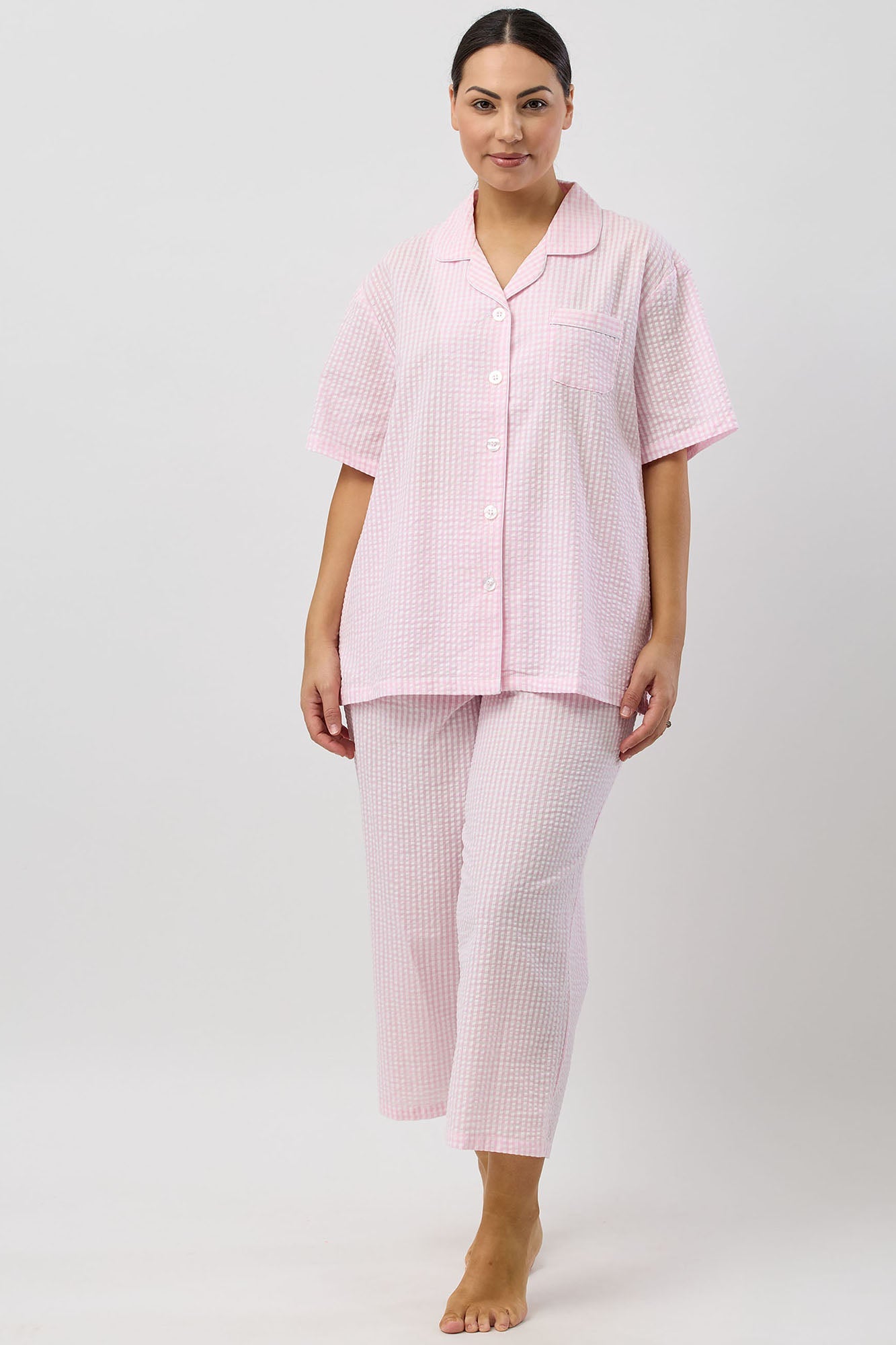 SEERSUCKER CHECK 7/8 PJ SET PINK - SK500C25