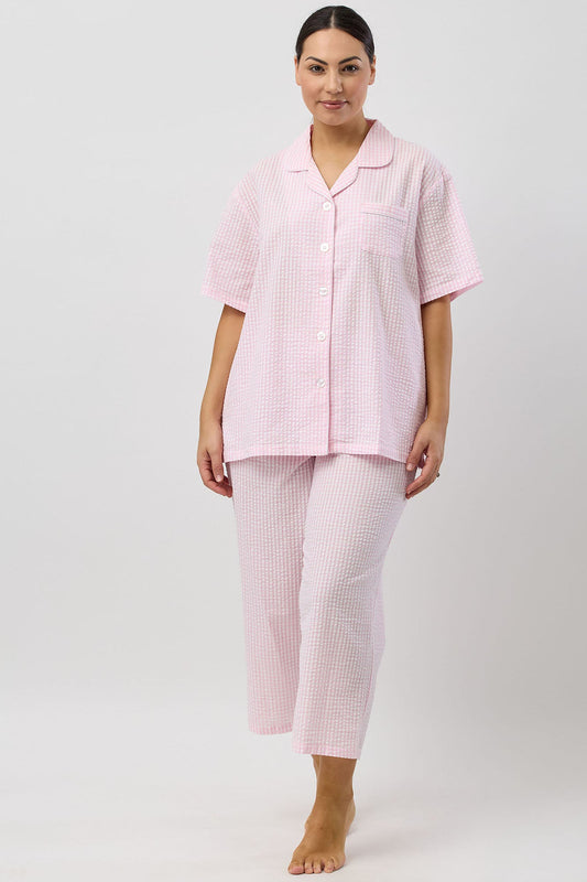 SEERSUCKER CHECK 7/8 PJ SET PINK - SK500C25