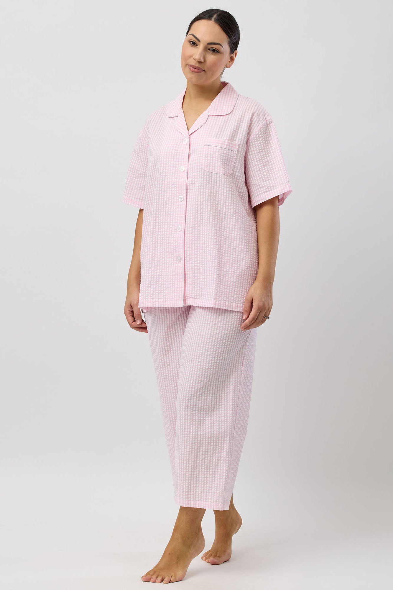 SEERSUCKER CHECK 7/8 PJ SET PINK - SK500C25