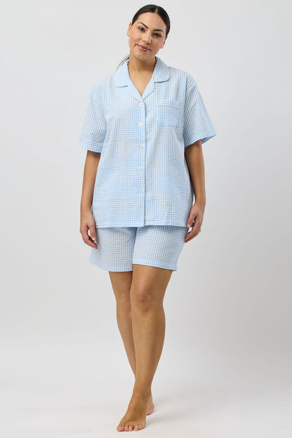 SEERSUCKER CHECK SHORT PJ SET BLUE - SK506C5