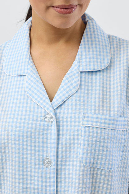 SEERSUCKER CHECK SHORT PJ SET BLUE - SK506C5