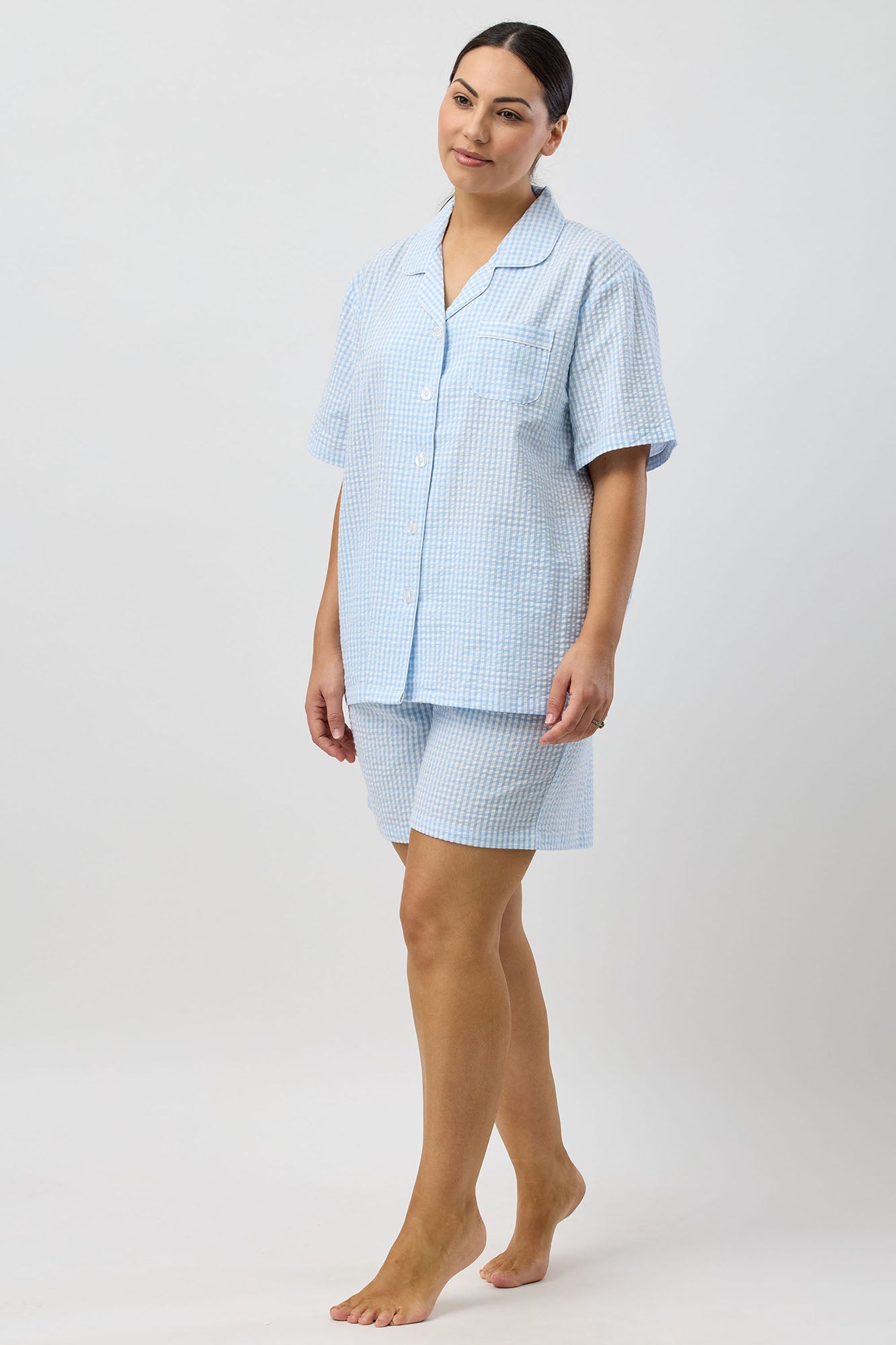 SEERSUCKER CHECK SHORT PJ SET BLUE - SK506C5