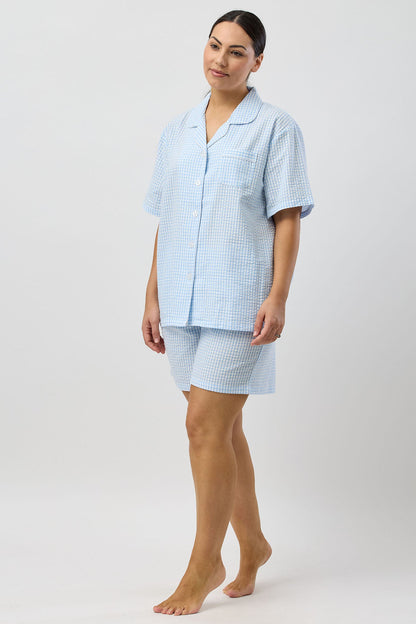SEERSUCKER CHECK SHORT PJ SET BLUE - SK506C5