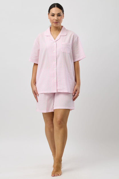 SEERSUCKER CHECK SHORT PJ SET PINK - SK506C5