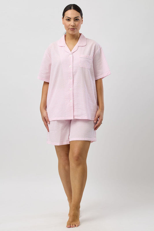 SEERSUCKER CHECK SHORT PJ SET PINK - SK506C5