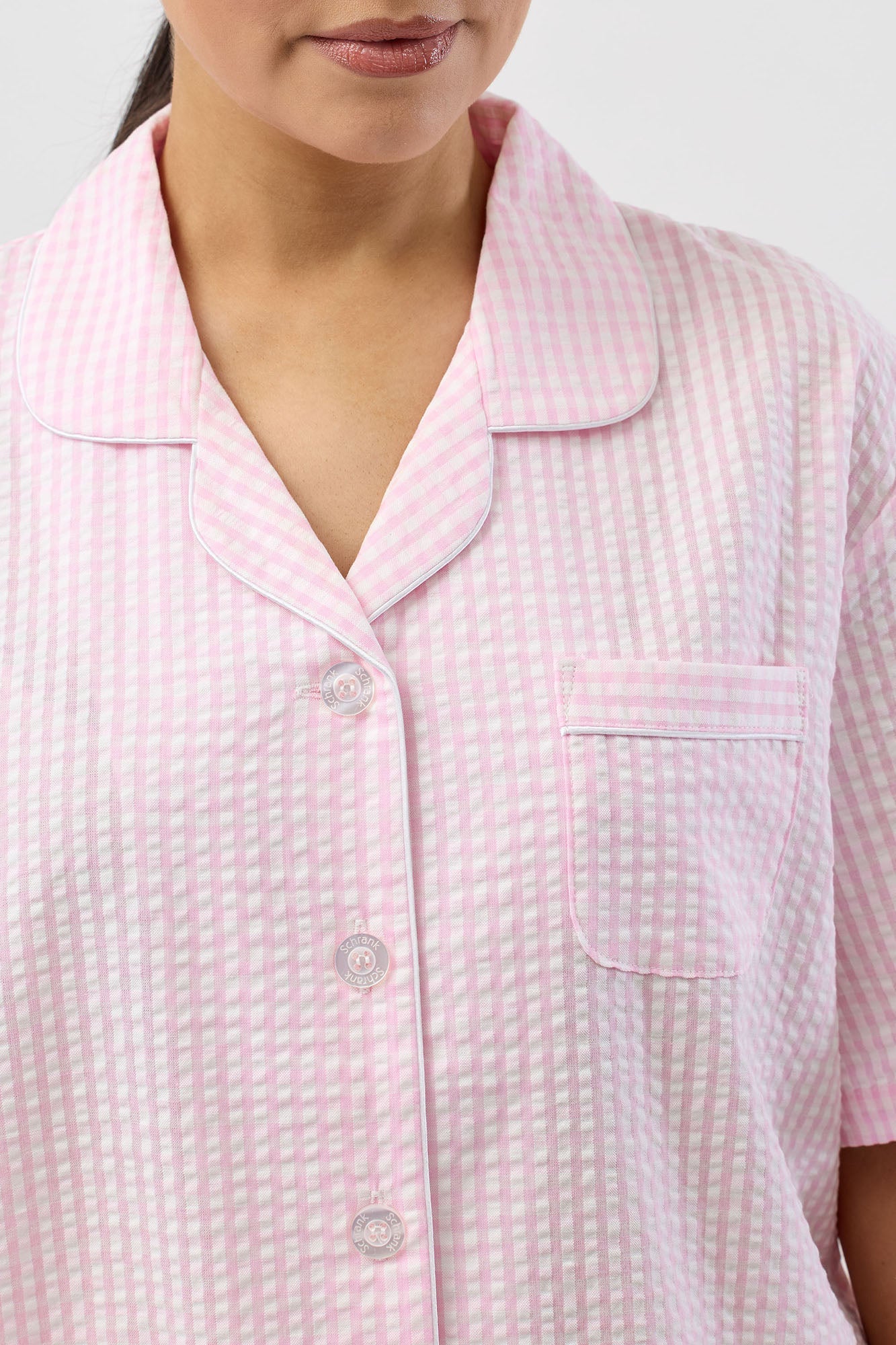 SEERSUCKER CHECK SHORT PJ SET PINK - SK506C5