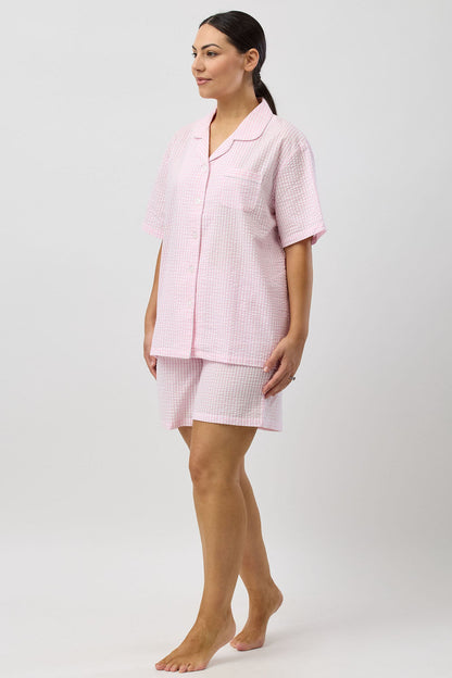SEERSUCKER CHECK SHORT PJ SET PINK - SK506C5