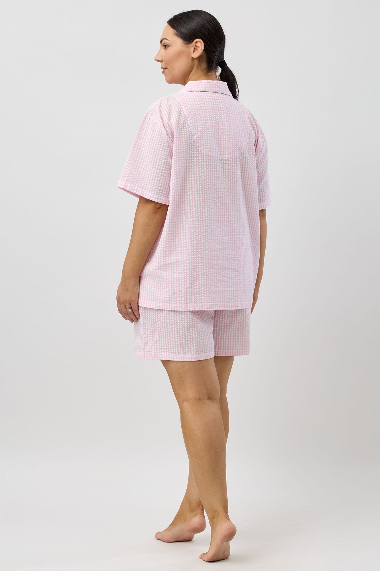 SEERSUCKER CHECK SHORT PJ SET PINK - SK506C5