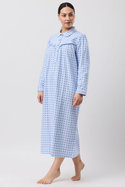 FLEUR DE LYS COLLAR NIGHTIE BLUE - SK618F6
