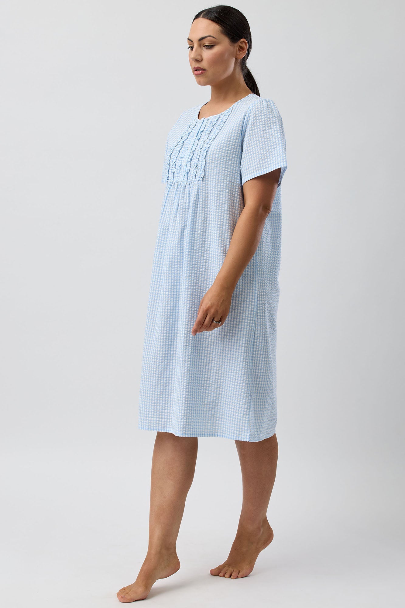 SEERSUCKER CHECK NIGHTIE BLUE - SK707C5