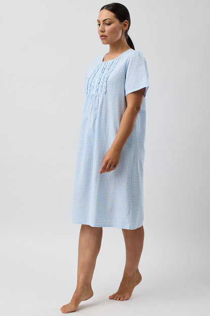 SEERSUCKER CHECK NIGHTIE BLUE - SK707C5