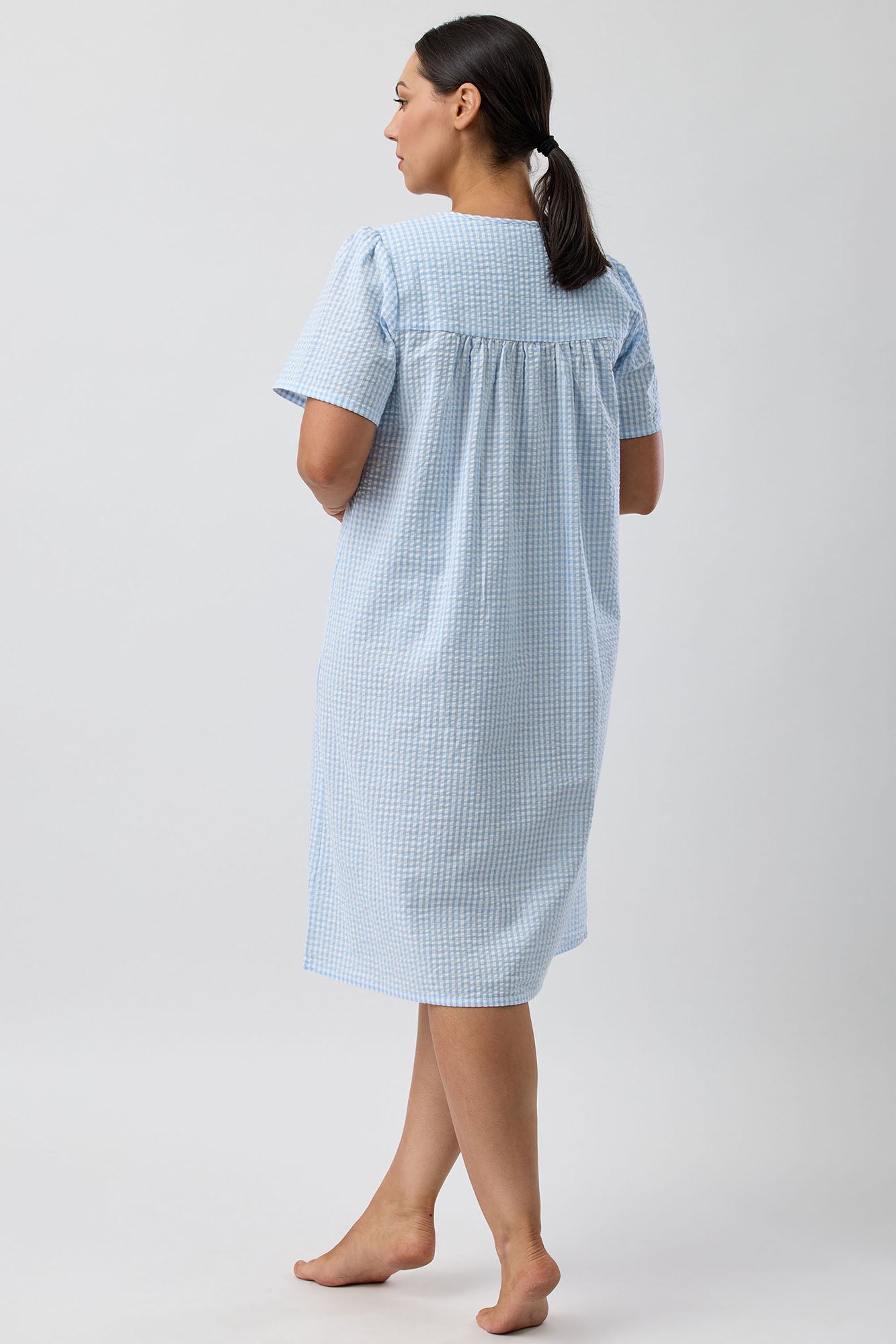 SEERSUCKER CHECK NIGHTIE BLUE - SK707C5