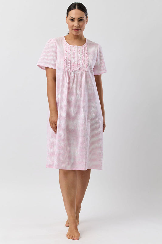 SEERSUCKER CHECK NIGHTIE PINK - SK707C5