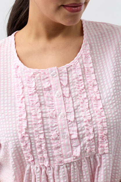 SEERSUCKER CHECK NIGHTIE PINK - SK707C5